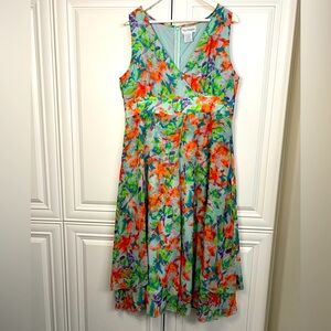 EUC The Paragon Size Large Sleeveless Maxi Dress V Neck Lined Blue with Florals